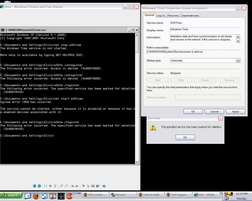 net start w32time error 1058