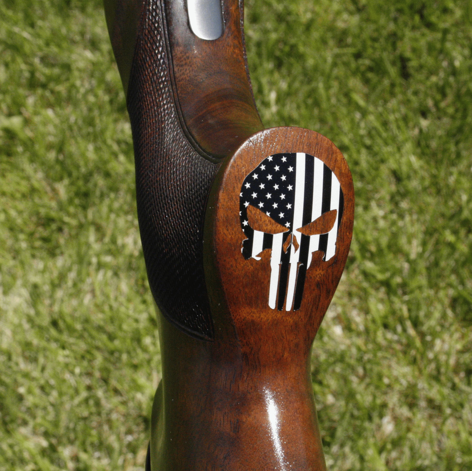 (2) American Flag skull decals stickers 1.5" shotgun stock perazzi