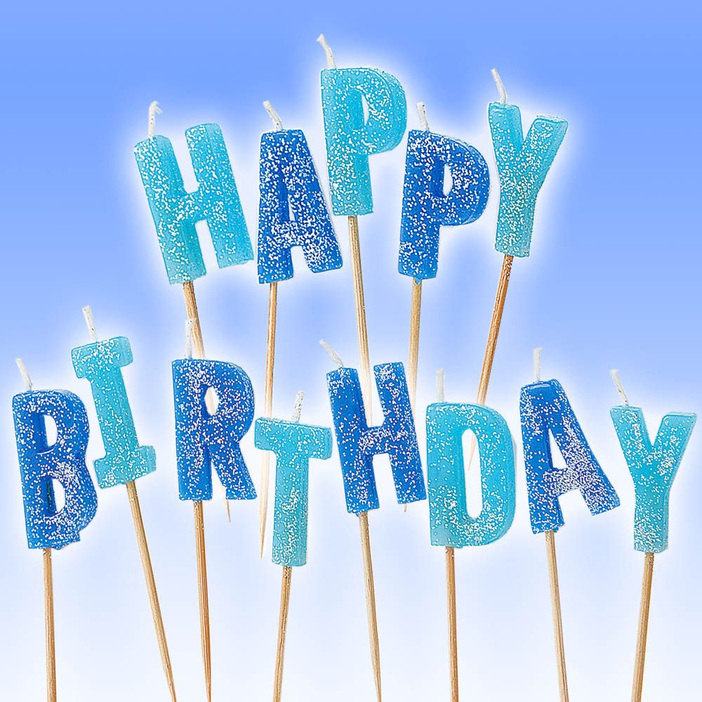 13 BLUE Glitz Happy Birthday Cake Glitter Pick Candles PS eBay