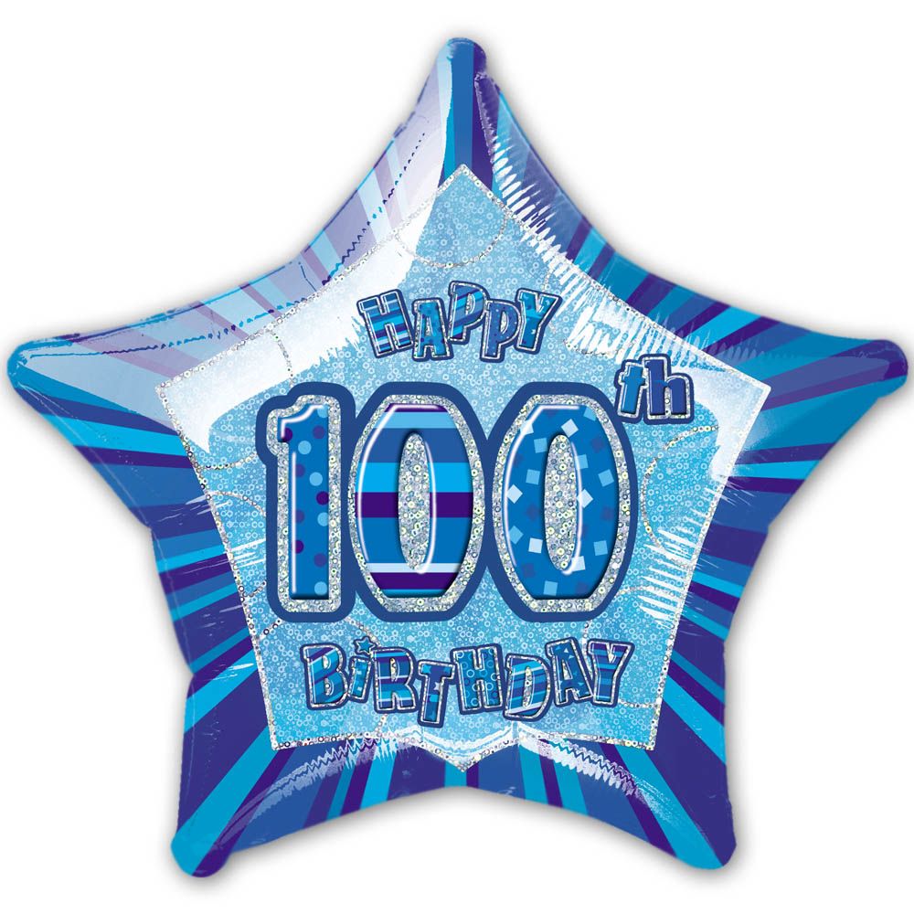 20" Happy 100th Birthday Blue Glitz Star Foil Balloon | EBay