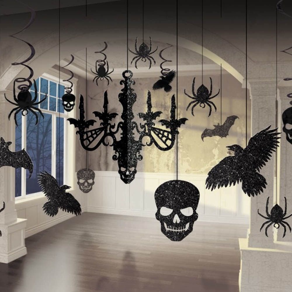 17 Piece Halloween Horror Gothic Glitter Chandelier Party Decoration