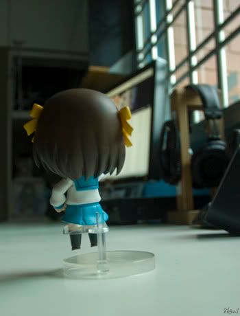 Haruhi inspects the area.
