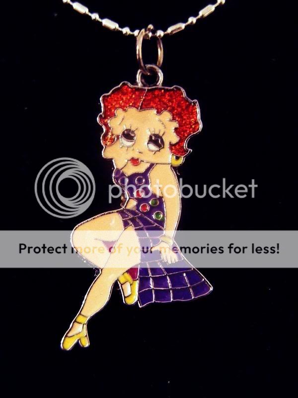 Betty Boop Sparkle Red Head Salsa Purple Dress Necklace