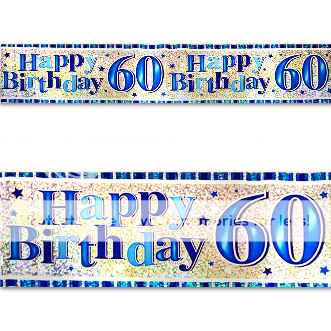 3m Blue Happy 60th Birthday Party Giant Foil Holographic Banner ...
