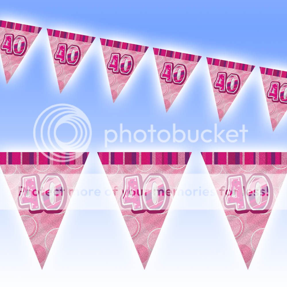 12ft PINK Glitz 40th Birthday Pennant Flag Banner  