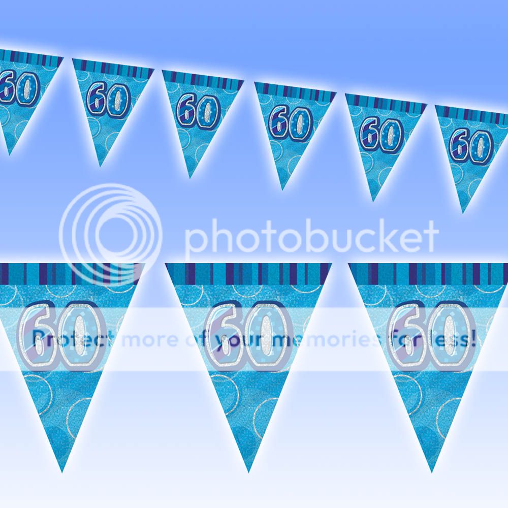 12ft BLUE Glitz 60th Birthday Pennant Flag Banner  