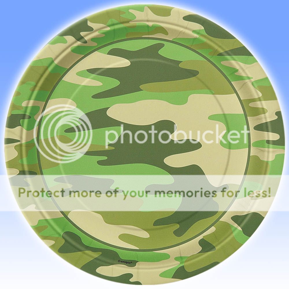 in diameter and features a green military camouflage pattern design