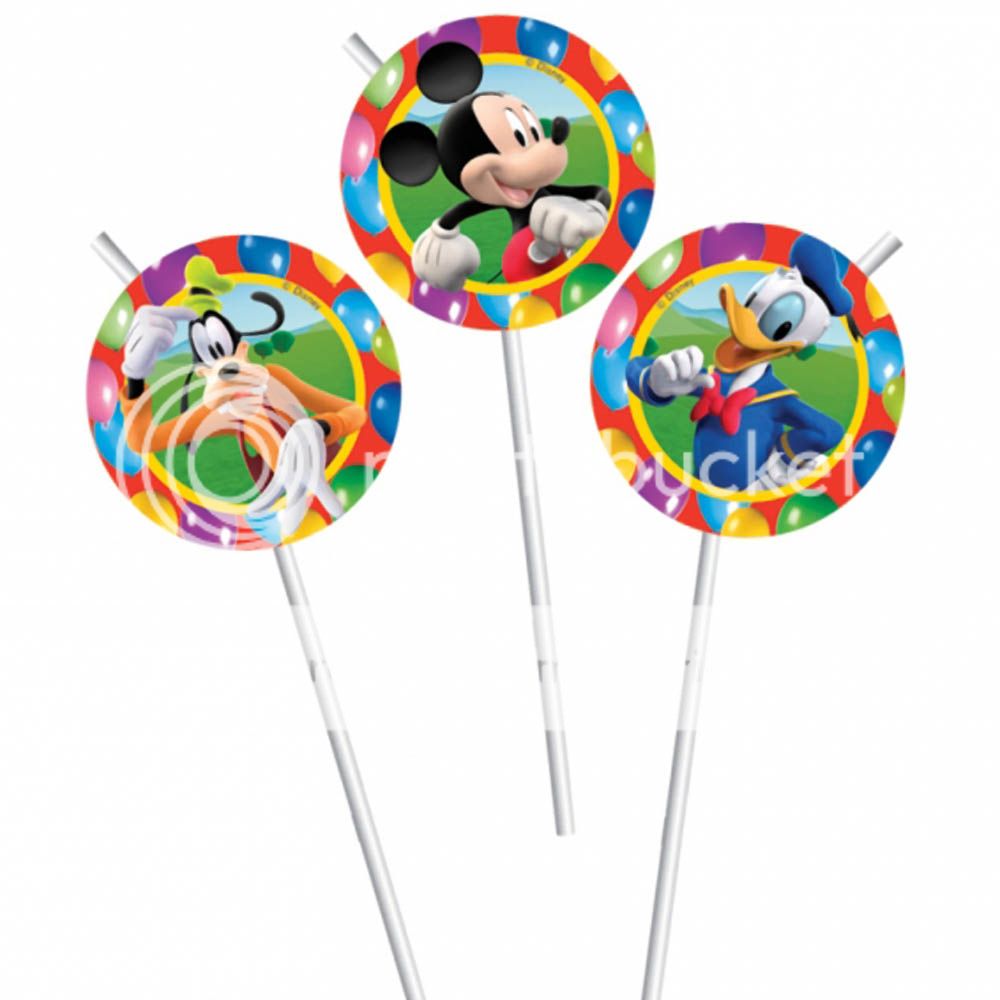 6 Disney Mickey Mouse Clubhouse Balloons Birthday Flexible Party Drinking Straws