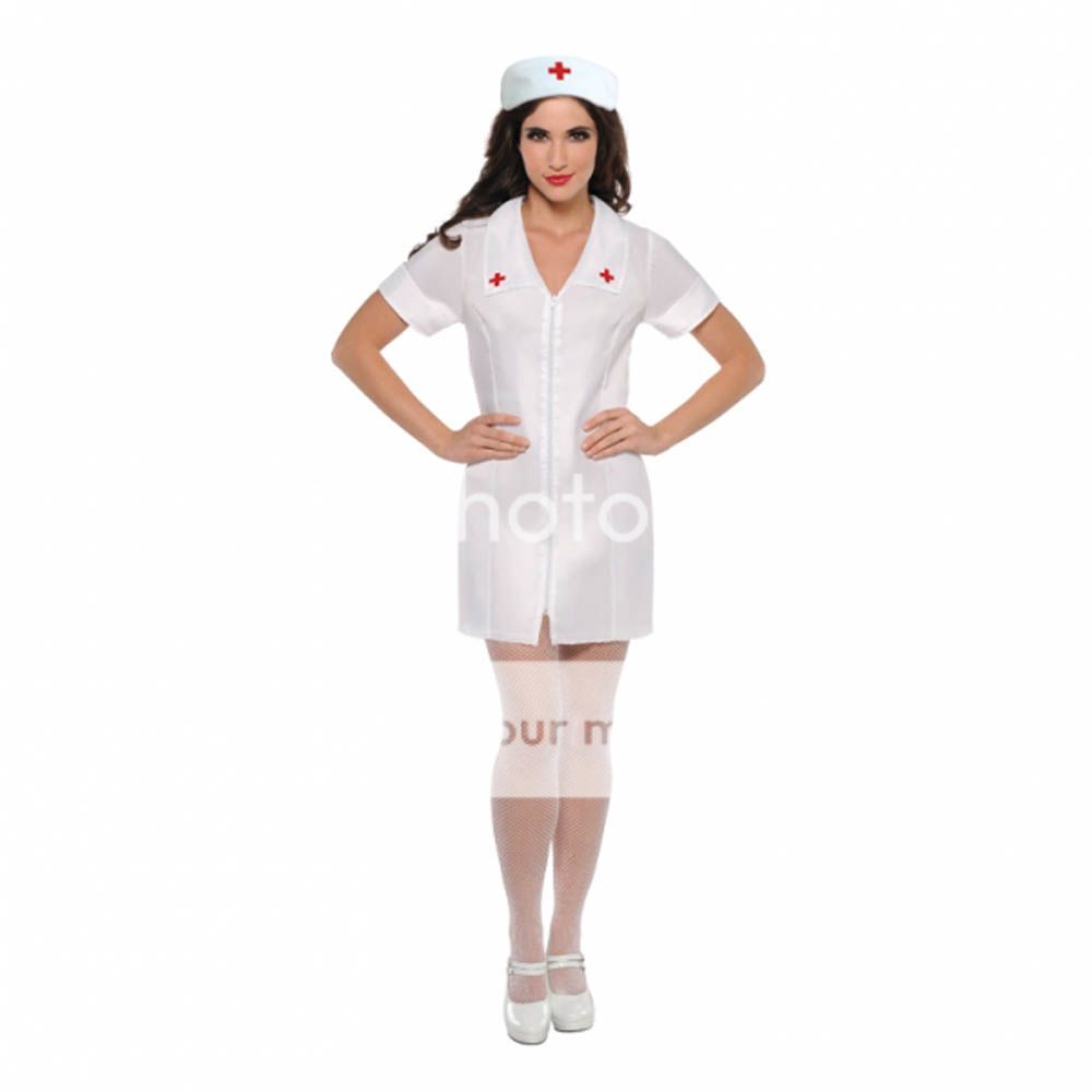 Womens Adult White Sexy Nurse Uniform Fancy Dress Hen Night Costume ...