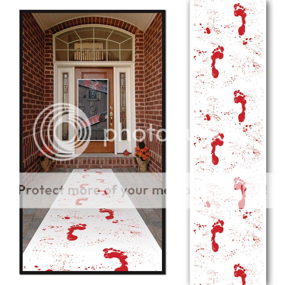 10ft Halloween Horror Bloody Footprints Floor Gore White Floor Runner