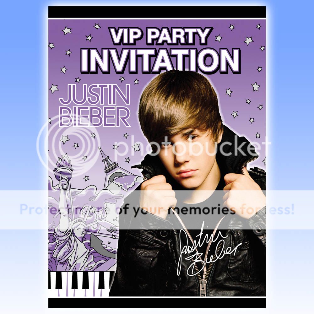 Justin Bieber VIP Party Invitations Plus Envelopes